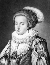 Elizabeth Stuart, dronning af Bøhmen (1596-1662), illustration fra Portrætter af fremtrædende personer i britisk historie, graveret af Richard Earlom (1743-1822) og Charles Turner (ca. 1773-1857)